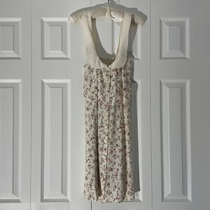 Reformation button down dress with elastic panel and zipper closure